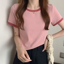 파라주니 여성용 배색 반팔 무지 티셔츠 RG032