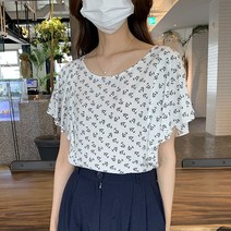 안다로미 꽃잎무늬 오피스블라우스