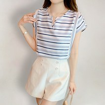 쿨 패턴 캡소매 블라우스