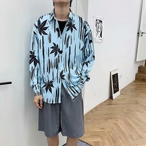 남성용 다양한 패턴의 하와이 빈티지 남방 긴팔 셔츠