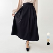 플랜데이 여성용 여리핏 핀턱 주름 밴딩 A라인 플레어 롱 스커트