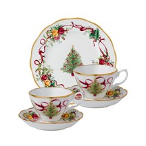 로얄알버트 황실장미 크리스마스 커피잔 컵 2p + 받침 2p + 접시, 화이트, 1세트