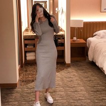 체리체리 슬림핏 골지 유넥 뒷트임 롱 원피스