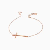 킨트주얼리 여성용 14K 커브 십자가 로즈골드 팔찌