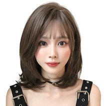 하이유니 허그 펌 단발 헤어 단발 통가발 40cm + 가발망 + 거치대 세트, 쿨브라운(가발), 랜덤발송(거치대), 1세트