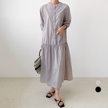 보에리에 여성용 바스락 헨리넥 7부 소매 캉캉 롱 원피스