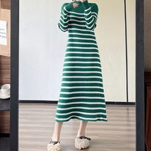 퀸이즈 터틀넥 스트라이프 니트 롱원피스