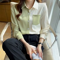 레몬소울 팜코코 배색 카라 블라우스