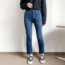 헤이진 여성용 허리밴딩 기모 슬림 부츠컷 청바지