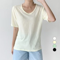 무드인더 여성용 루즈핏 브이넥 무지 반팔 티셔츠