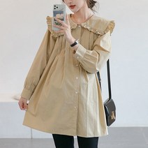 임산부 프릴카라 롱 블라우스