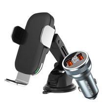 카템 브링브링 차량용 무선 고속충전거치대 15W + 풀메탈 LED 듀얼 충전기 36W, 블랙(거치대), CC50