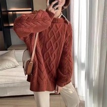묘먀미 여성용 꼬임 꽈배기 라운드넥 도톰 스웨터 YY803