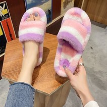 더플로우 여성용 이상한 나라의 삼색 퍼 슬리퍼