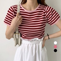 바블링브룩 여성용 라운드 배색 스트라이프 반팔 니트