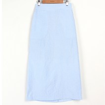 빼빼 여성용 깅엄체크 뒷밴딩 H라인 롱 스커트