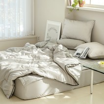 더자리 크리미 에어워싱 다운필 모모체크 차렵이불 + 베개커버 세트 Q