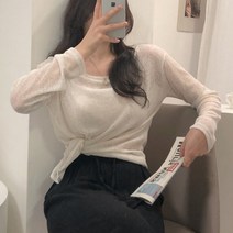 여성용 사이드 트임 썸머 긴팔 린넨 티셔츠