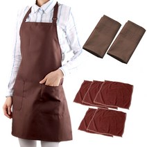 코빙 카페 앞치마 + 순면 린넨 2p + 행주 5p 바리스타 시험 세트, 브라운, 1세트