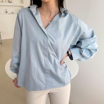 플랜데이 여성용 루즈핏 카라 반오픈 심플 긴팔 셔츠