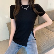 몬드스팟 여성용 트임 골지 반팔 티셔츠 JN155