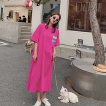 레몬소울 릴샴 프린팅 반팔 롱 원피스