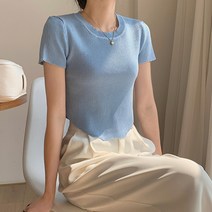 레몬소울 여성용 비로트 골지 슬릿 반팔 니트티