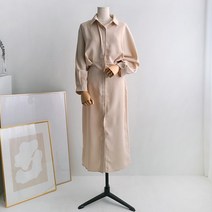 끌레느모네 허리끈 데일리 롱셔츠원피스