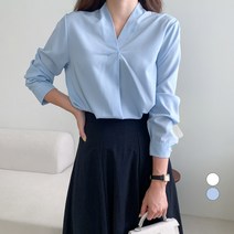 무드인더 여성용 브이넥 원핀턱 루즈핏 블라우스