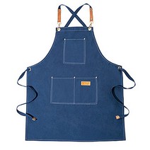 가죽 포인트 캔버스 작업복 앞치마 A, 블루, 1개