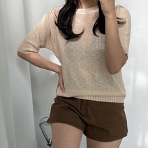 뜨개진 여성용 스카시 숄더퍼프 반팔 니트 다젠트 라운드