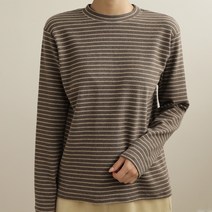 빼빼 여성용 피치기모 스트라이프 라운드넥 스판 티셔츠