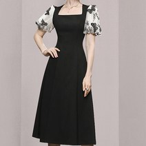 비비에모 스퀘어넥 소매 나비 포인트 플레어 원피스 01089