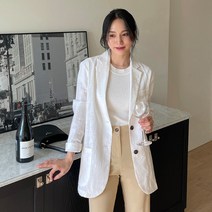 엔비룩 여성용 모던 싱글 린넨 자켓
