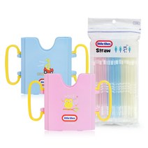 리틀타익스 우유 두유 케이스 2종 + 빨대 60p, 핑크, 블루(홀더, 빨대), 옐로우(빨대), 1세트