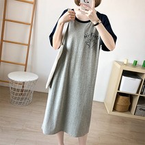 하이파이브 배색 나그랑 임산부 반소매 수유 롱티셔츠 원피스