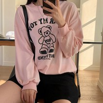 여성용 테디 라운드 맨투맨