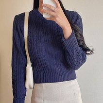 라미르 여성용 까슬거리지 않는 꽈배기 반크롭 라운드 긴팔 니트