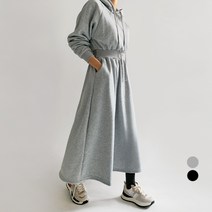 바블링브룩 여성용 라인 플레어 기모 후드 롱 원피스