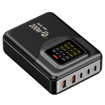 유엠투 전력표시 디스플레이 200W GAN PD 접지 멀티 고속 충전기 + 전용거치대 세트, 1세트, 블랙