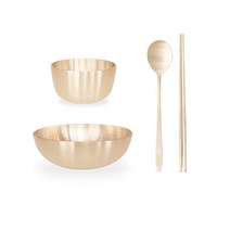 놋향 방짜유기 1인 생활 모던 반상기 세트, 밥공기 + 국대접 + 숟가락 + 젓가락, 은은한 골드빛