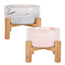 딩동펫 반려동물 모던 앤 마블 세라믹 식기 2단 고급형 L 2종 세트, 마블 그레이, 마블 핑크, 1세트