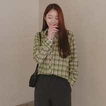 로미스토리 여성용 겉기모 여유핏 체크 셔츠