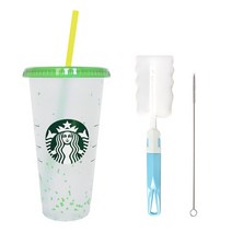스타벅스 썸머 컨페티 컬러체인징 리유저블 콜드컵 + 세척솔 세트, 그린(콜드컵), 랜덤발송(세척솔), 710ml