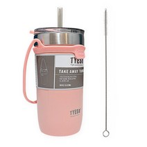 타이소 진공 스텐 핸들 스트랩 텀블러 + 트라이탄 빨대 + 빨대 세척솔, 핑크, 550ml