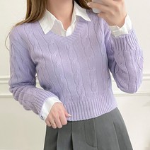 슈가펀 여성용 앨르 브이넥 케이블 니트