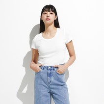 미쏘 여성용 U넥 반팔 티셔츠