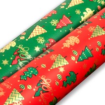 메리트리 크리스마스 종이포장지 10m 2종 세트, 그린, 레드, 1세트