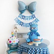 미미파티 생일파티 곰돌이 리본 케이크 풍선 가랜드 테이블보 6종 세트, 블루, 1세트
