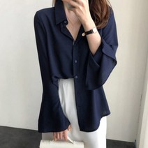 더시럽 여성용 플레어 슬리브 시폰 블라우스